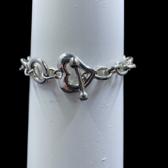 925 Silver Heart Toggle Charm Bracelet Y2K Coquette Chain Link Jewelry - Picture 6 of 8